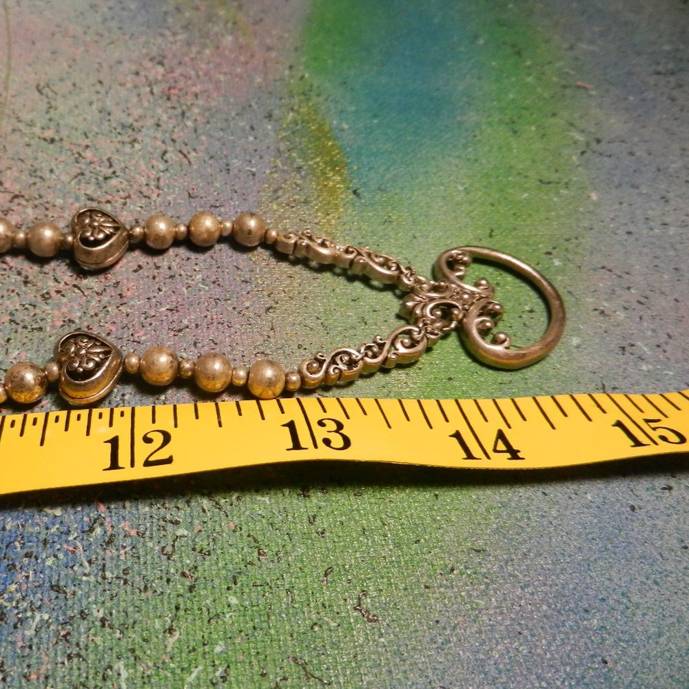 VTG hearts a'gogo silver necklace long silver tone filigree beaded pendant heart - Picture 15 of 16